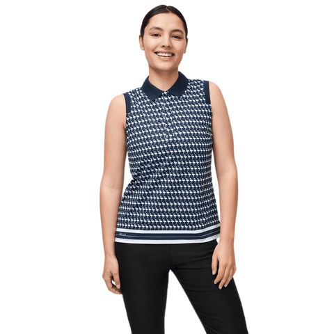 Deni Golf Polo Damen Flamingo Aop Navy Ärmellos