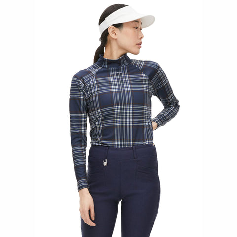 Elle Golf Polo Langarm Navy Check Damen