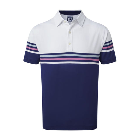 M Stretch Pique Colour Block SS Polo White/Navy
