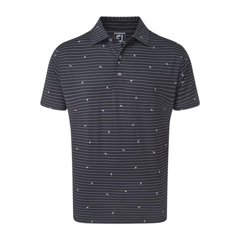 M Lisle Stripe Leaf SS Polo Navy/White