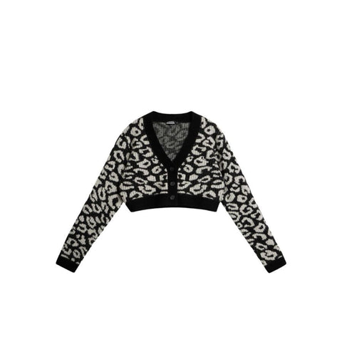 W Mallory Cropped Cardigan Leo-Print Black/White