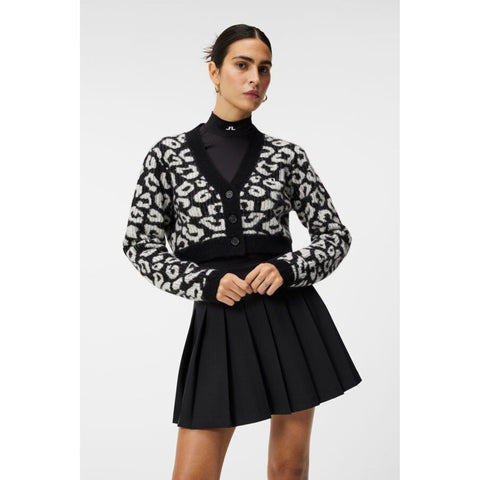 W Mallory Cropped Cardigan Leo-Print Black/White