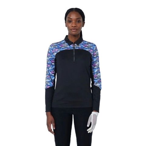 Print Poloshirt Langarm Damen