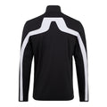 Schwarze Sportjacke mit weißen Akzentstreifen und hohem Kragen