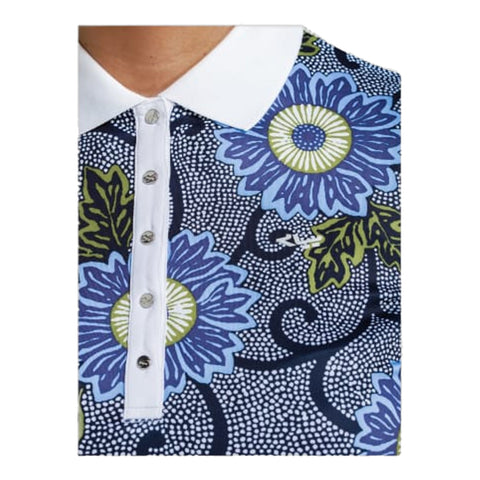 AOP Blau Massai Flower Polo Damen