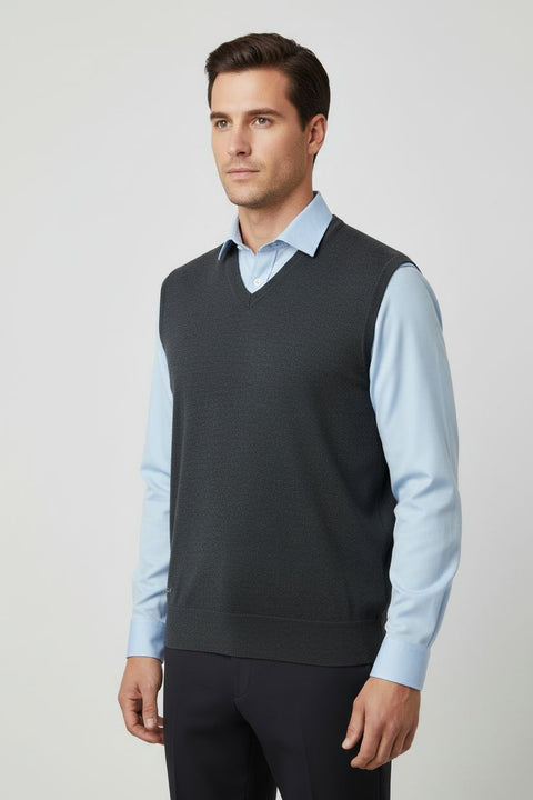 Merino V-Neck Slipover Weste Herren