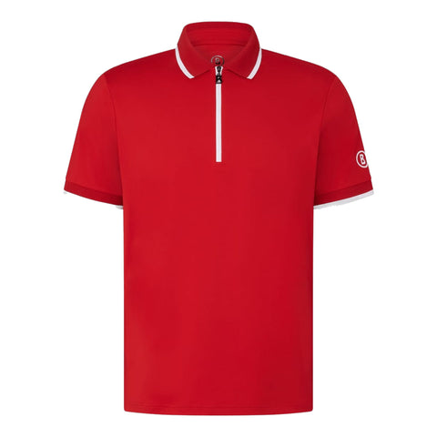 Rotes Herren-Poloshirt mit weißen Akzenten und halbem Reißverschluss