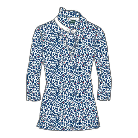 W Abatjour 3/4 Polo Blau/Weiß Gemustert Damen