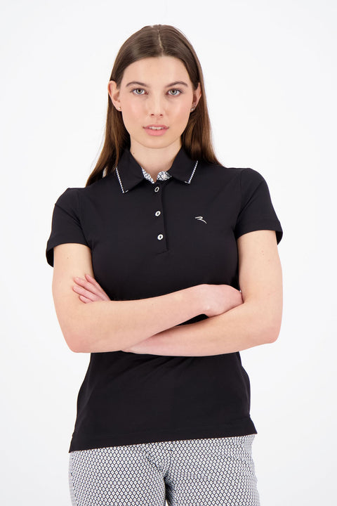 W Aroa SS Polo Schwarz (Kragen-Muster) Damen