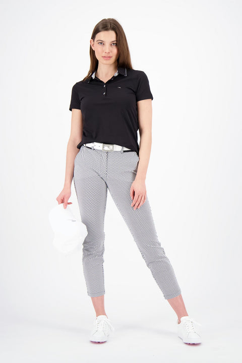 W Aroa SS Polo Schwarz (Kragen-Muster) Damen