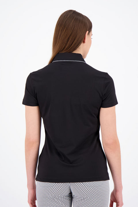 W Aroa SS Polo Schwarz (Kragen-Muster) Damen