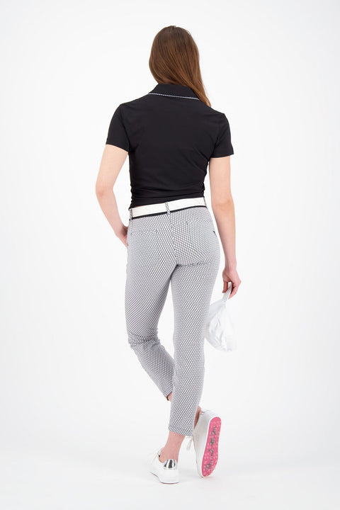 W Aroa SS Polo Schwarz (Kragen-Muster) Damen