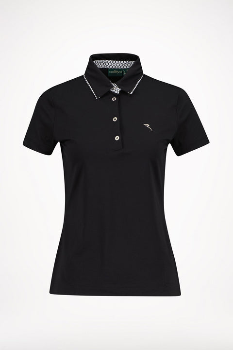 W Aroa SS Polo Schwarz (Kragen-Muster) Damen