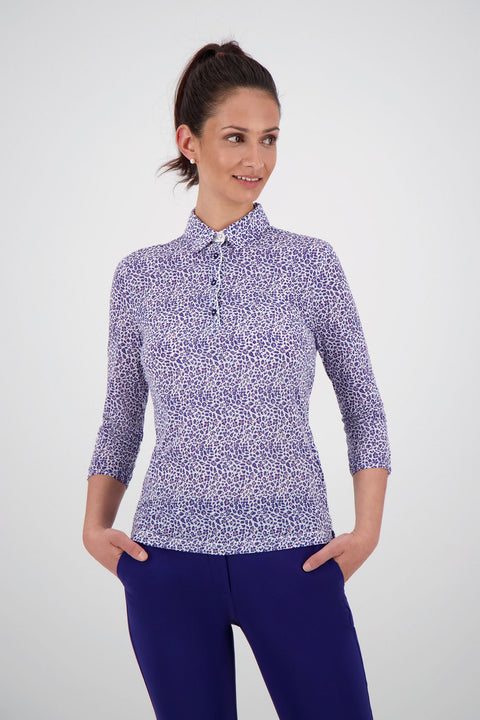 W Abatjour 3/4 Polo Blau/Weiß Gemustert Damen