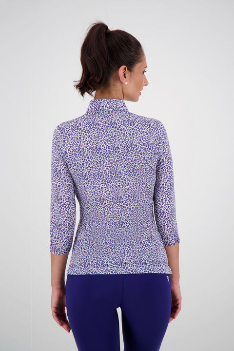 W Abatjour 3/4 Polo Blau/Weiß Gemustert Damen