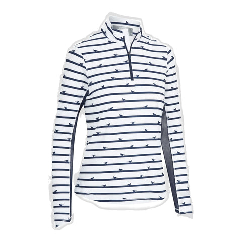 Birdie Stripe Sun Protection Langarm Polo Damen