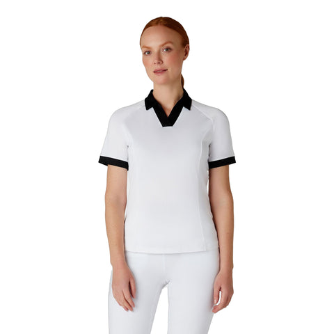 Short Sleeve V-Placket Colorblock Shirt Damen