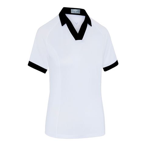 Short Sleeve V-Placket Colorblock Shirt Damen