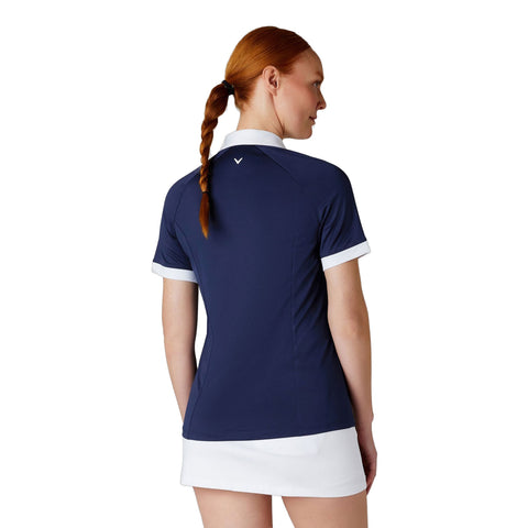 Short Sleeve V-Placket Colorblock Shirt Damen