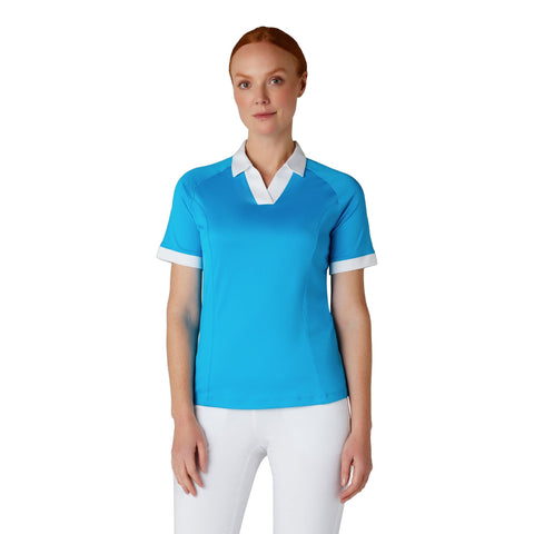 Short Sleeve V-Placket Colorblock Shirt Damen