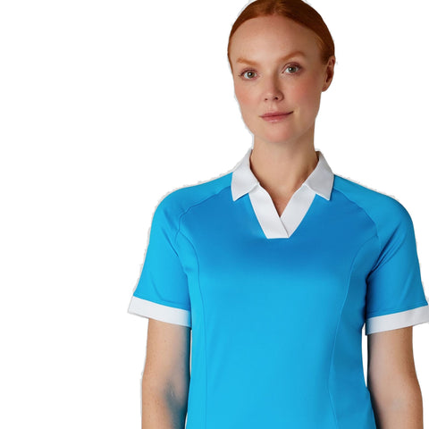Short Sleeve V-Placket Colorblock Shirt Damen