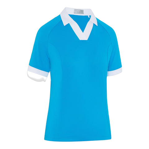 Short Sleeve V-Placket Colorblock Shirt Damen