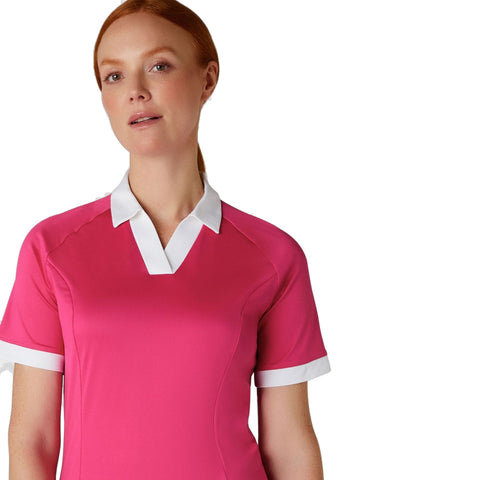 Short Sleeve V-Placket Colorblock Shirt Damen