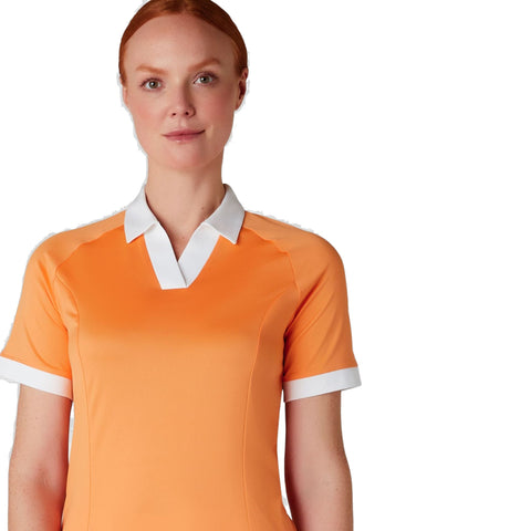 Short Sleeve V-Placket Colorblock Shirt Damen