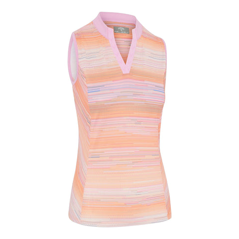 Striped Chev Placket Sleeveless Polo Damen
