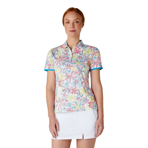 Allover Chev Floral Short Sleeve Polo Shirt Damen