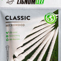 LIGNUM TEE Classic Microwood Golfabschläge 3 1/8 Zoll (82mm) - 12er Pack in Packung auf grünem Golfplatz-Rasen