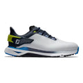 Weißer und blauer FootJoy Golfschuh mit modernem Design und dynamischen Linien