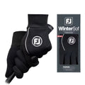 FJ WinterSof Golfhandschuh - Schwarz mit weißem FJ-Logo, gezeigt in Nahaufnahme an einer Hand sowie die Produktverpackung mit 'Thermo Series' Kennzeichnung