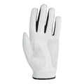 Ein weißer Golfhandschuh mit schwarzen Akzenten und Nahtdetails