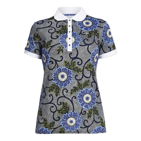 Polo AOP Blau Massai Flower Damen