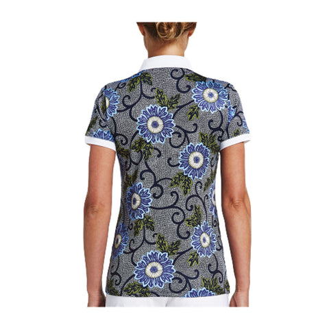 Polo AOP Blau Massai Flower Damen