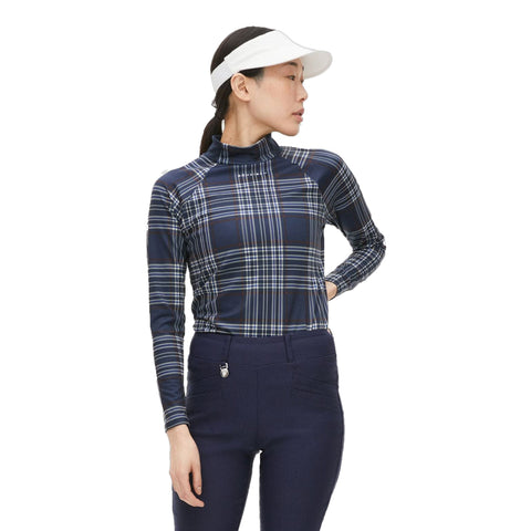 Elle Golf Polo Langarm Navy Check Damen Damen