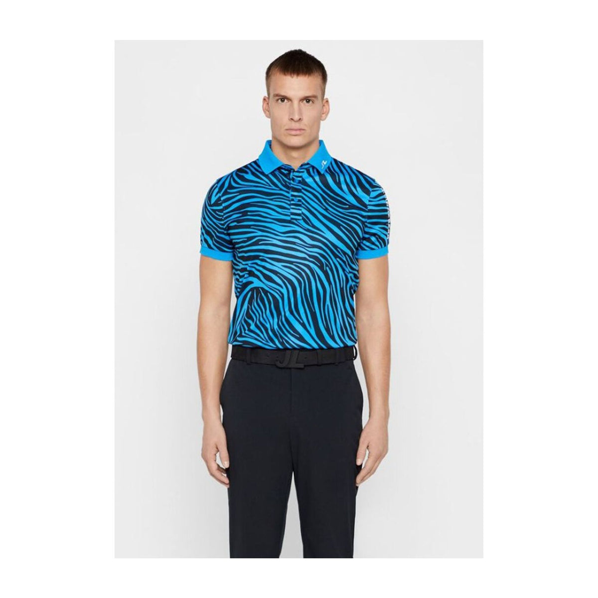 J. Lindeberg M Tour Tech Print Slim Fit-TX Polo Zebra Worl Blu Herren