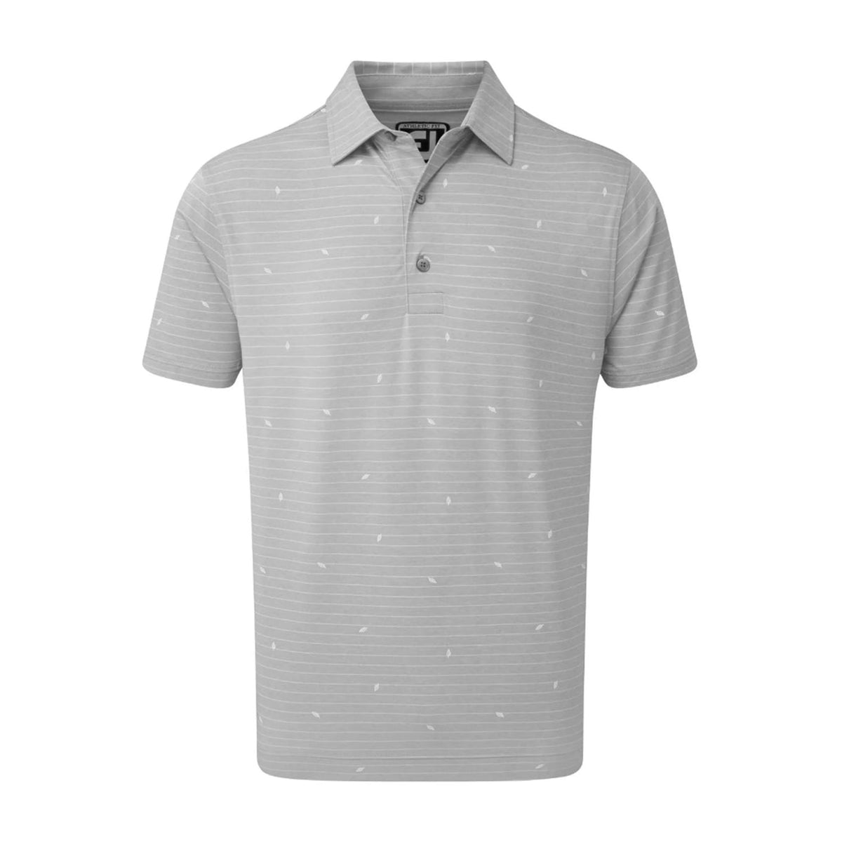 M Lisle Stripe Leaf SS Polo Grey/White