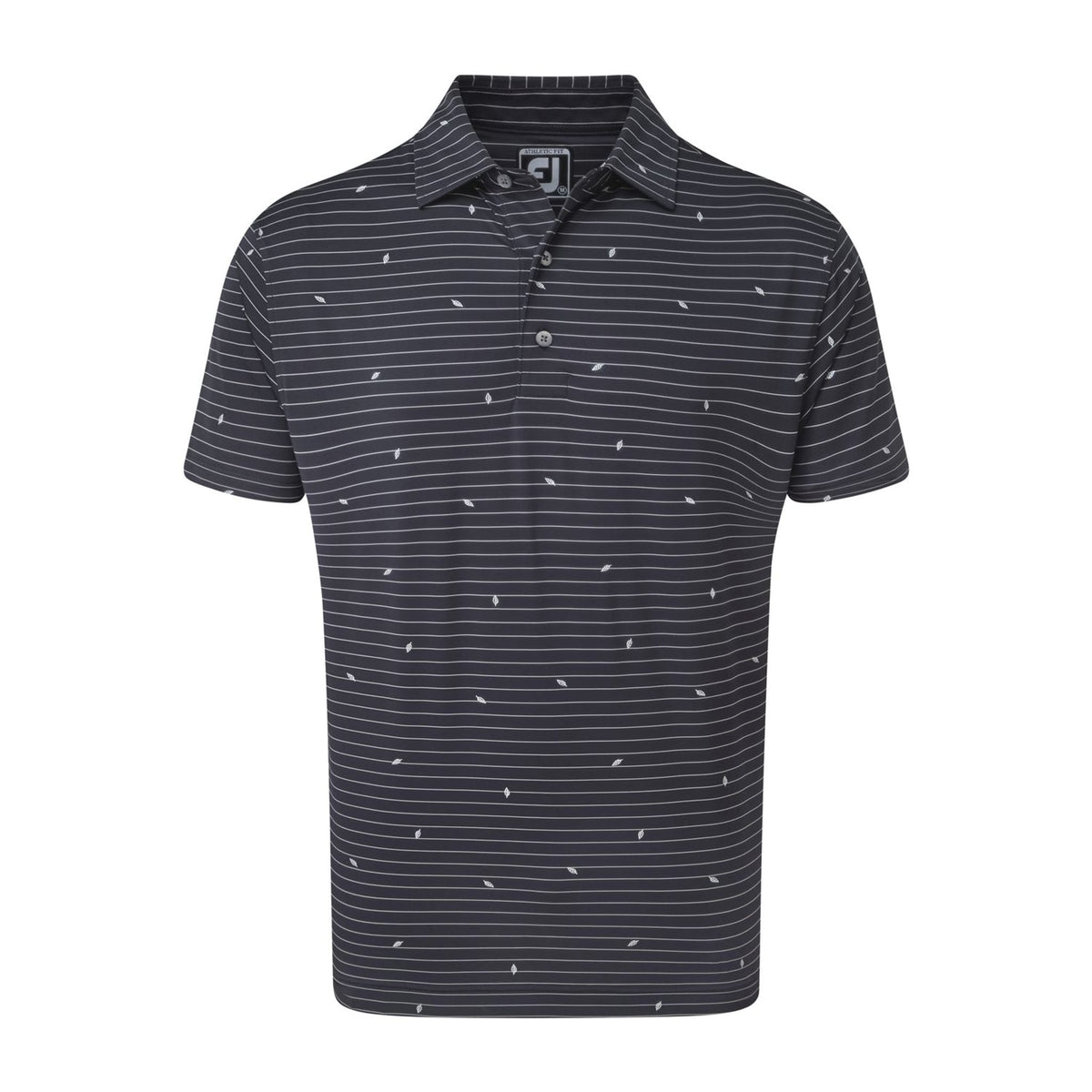 M Lisle Stripe Leaf SS Polo Navy/White