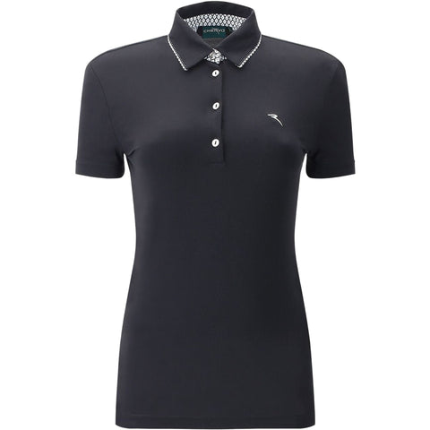 W Aroa SS Polo Schwarz (Kragen-Muster) Damen