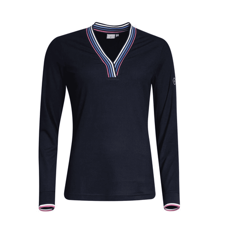 W Polo LS Stripe Navy