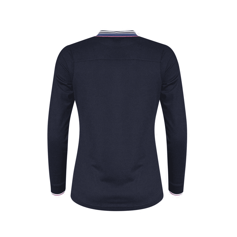 W Polo LS Stripe Navy