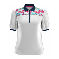 Callaway W Brushstroke Print SS Polo Brilliant White Damen