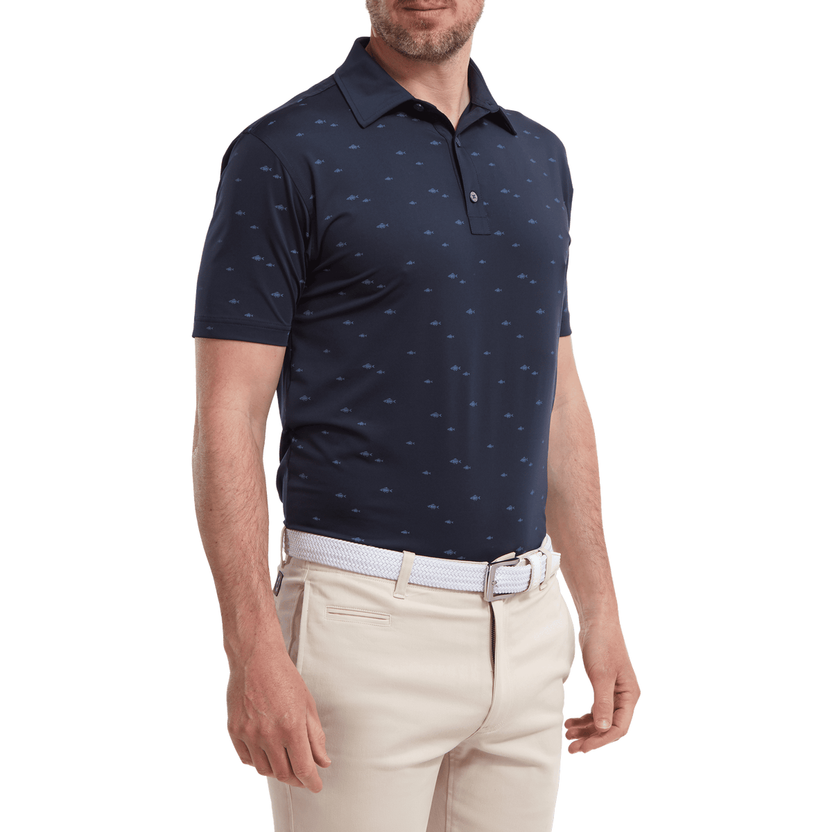 School of Fish Print Lisle Polo