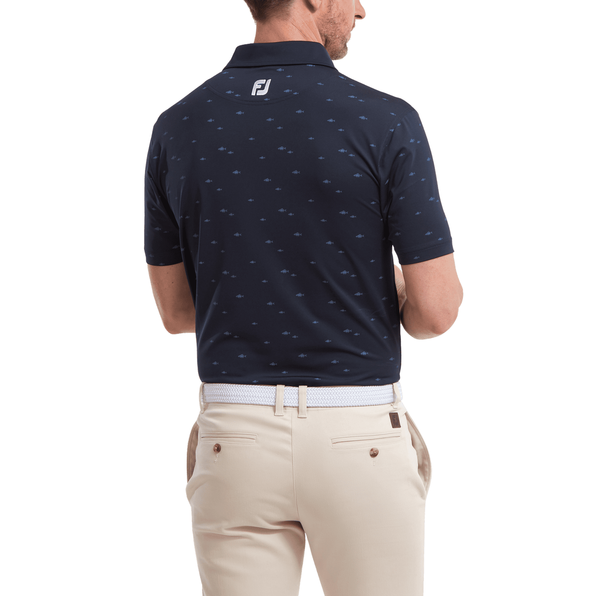 School of Fish Print Lisle Polo
