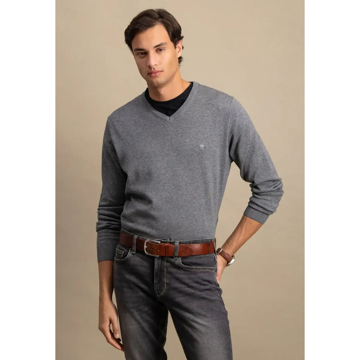 Fynch Hatton V-Neck Pullover HE / Steel / 3XL Herren