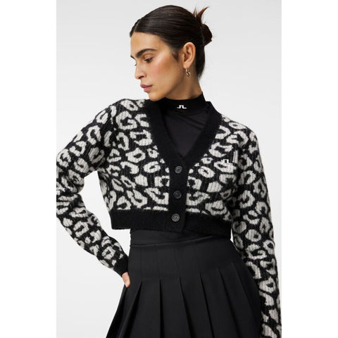 W Mallory Cropped Cardigan Leo-Print Black/White
