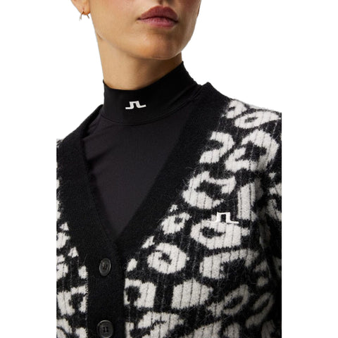 W Mallory Cropped Cardigan Leo-Print Black/White Damen