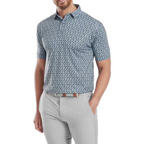 Floral Sketch Print Lisle Polo Herren